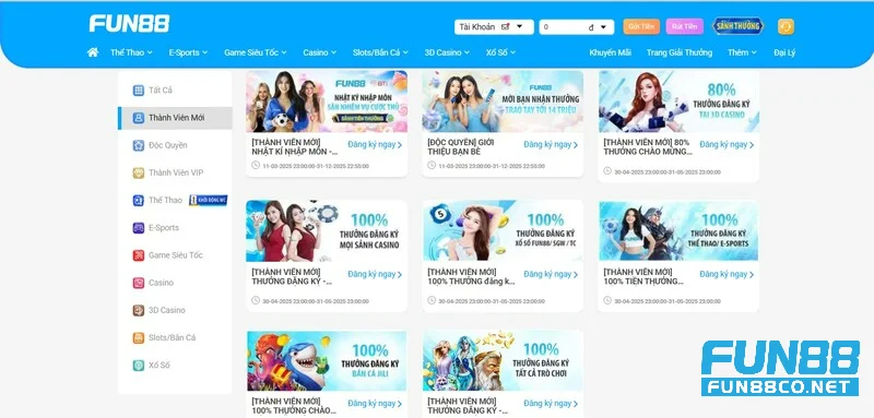 Khuyến mãi Fun88 chào mừng 